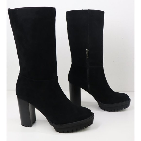 NWT Vince Camuto Eshitana Platform Boot Suede Mid Calf Lugged Sole Heels Black 8 - Picture 7 of 9